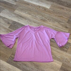 Women's Pink V-Neck Flutter Sleeve Top